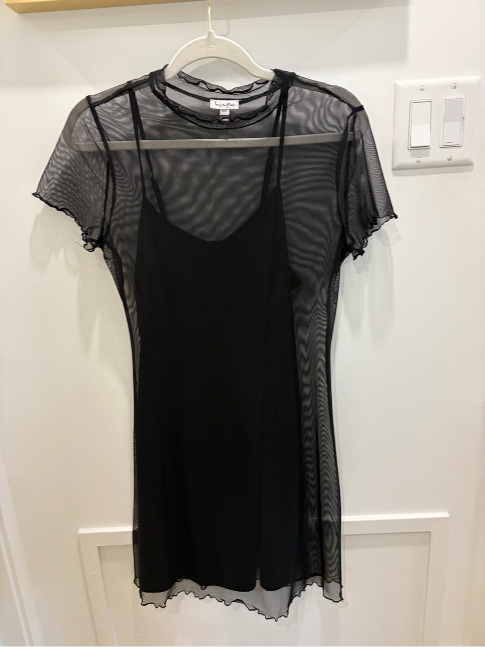 love, Fire Black Sheer Mesh Overlay Mini Dress